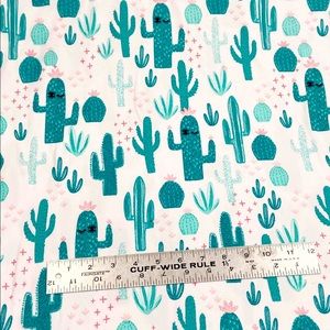 Cactuses with pink flowers polyester  knit fabric